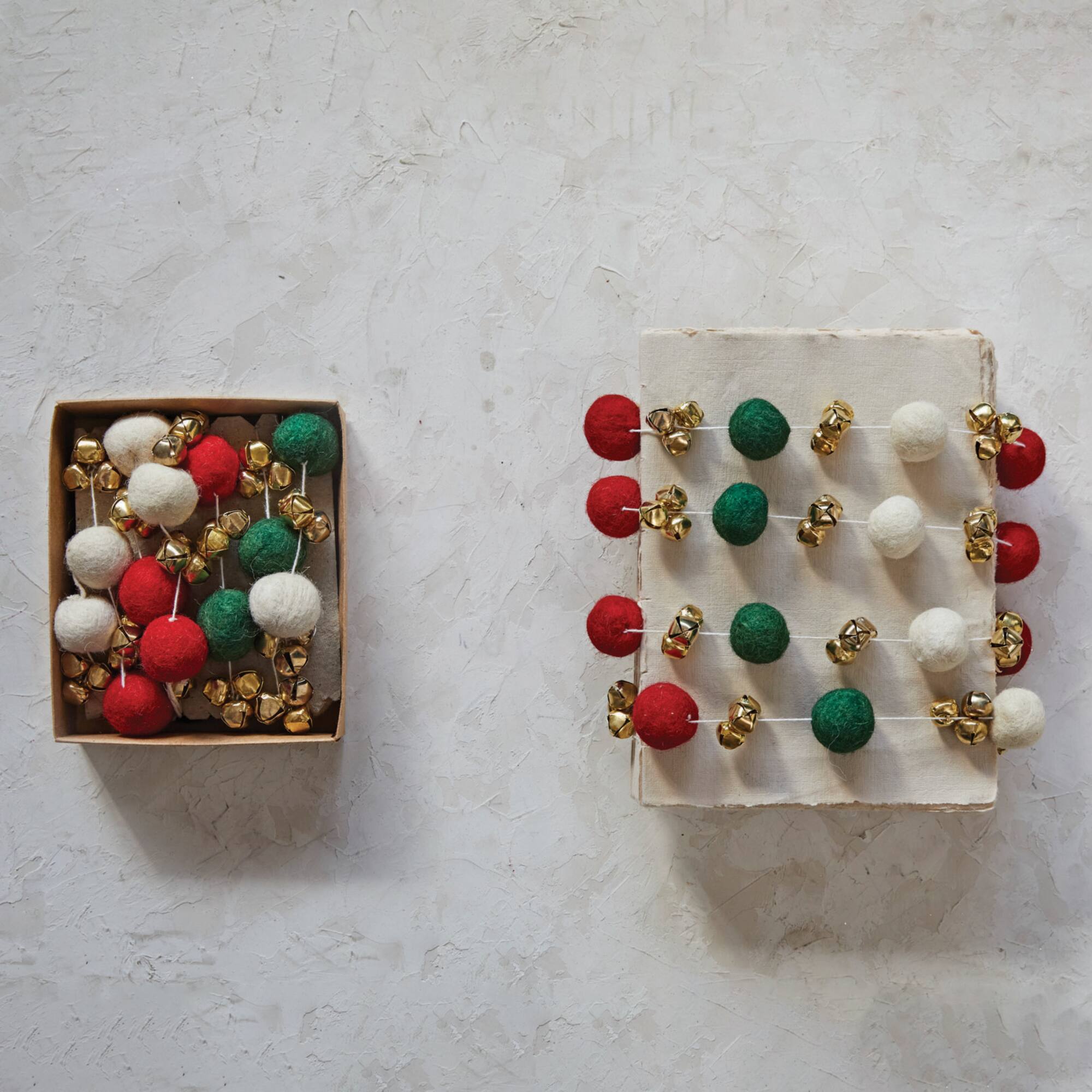 Hello Honey® 6ft. Red, Green & Cream Handmade Wool Felt Balls with Jingle Bells Garland